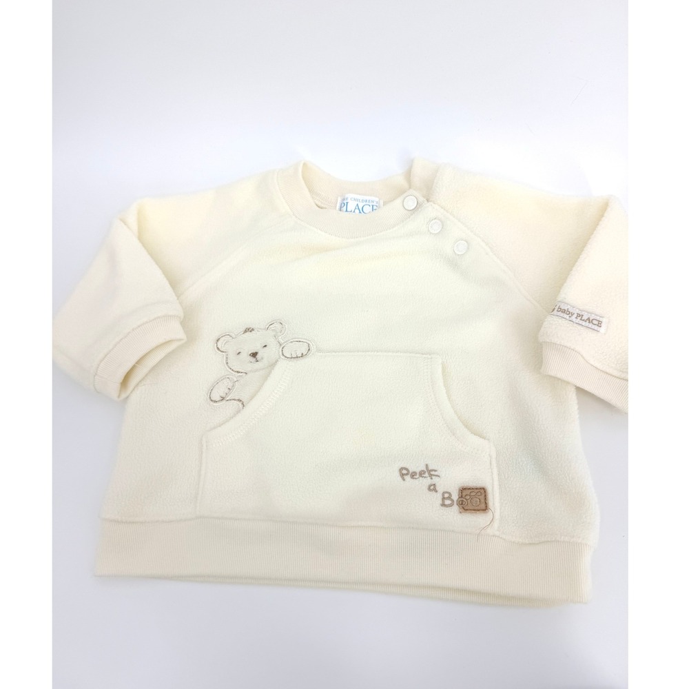 The Childrens Place Baby Fleece Sweatshirt Cream Teddy Bear Peek a Boo 6-9M